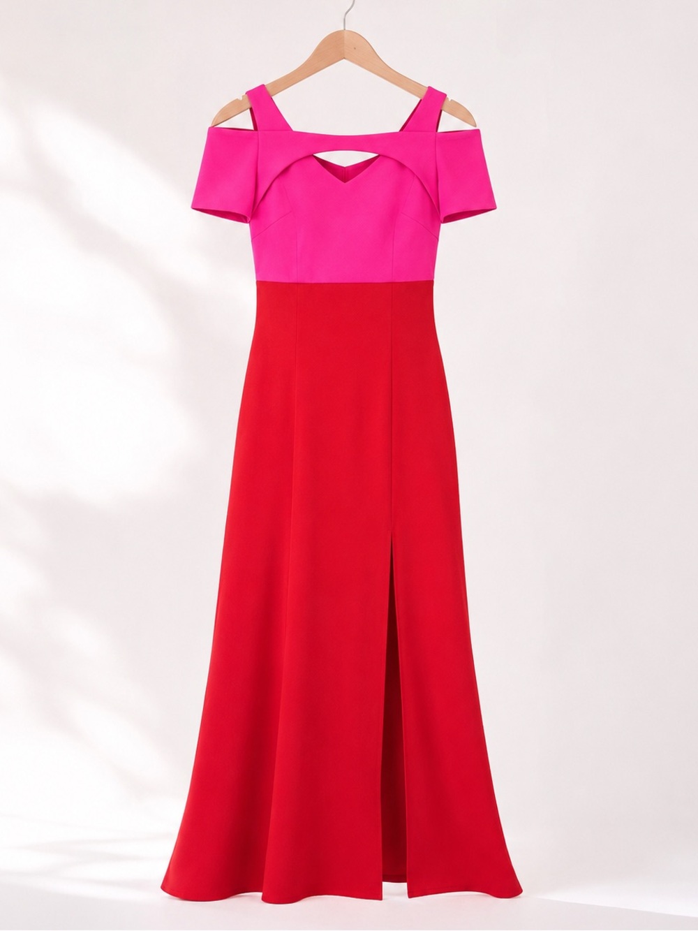 NWT Nightway Colorblock Prom Gown Red Pink Cold Shoulder Maxi 14
